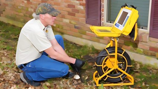 Carrollton plumber running a sewer camera inspection on a residential sewer line